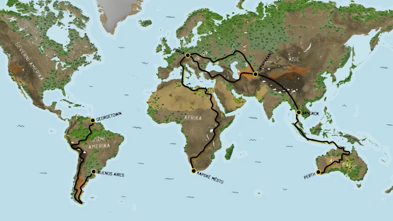 Mapa cesty kolem světa