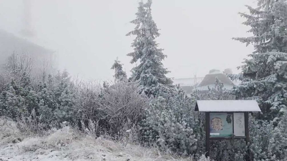 Sníh na Lysé hoře v Beskydech