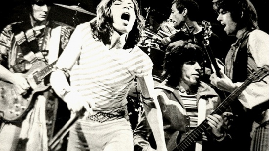 Rolling Stones, zleva Ron Wood, Mick Jagger, Bill Wyman, Charlie Watts a Keith Richards, cca 1977-78