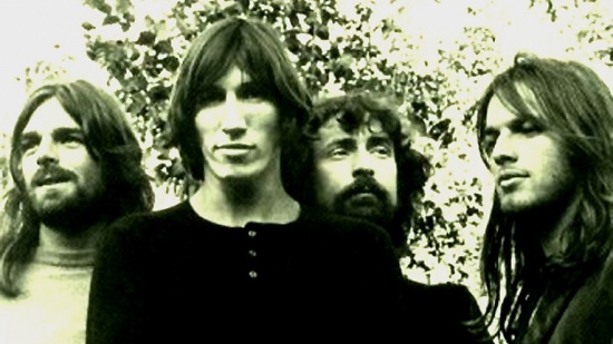 Pink Floyd, jedni z dinosaurů, zleva Rick Wright, Roger Waters, Nick Mason a David Gilmour, cca 1.pol.70.let