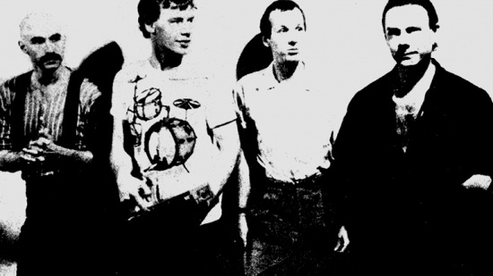 King Crimson, zleva Tony Levin, Bill Bruford, Adrian Belew, Robert Fripp, zač. 80. let