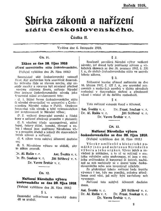 Zákon ve sbírce zákonů z listopadu 1918