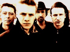 U2, zleva Adam Clayton, Larry Mullen Jr., The Edge, Bono, cca 1988
